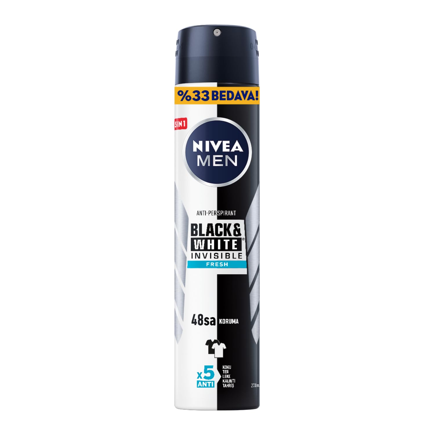 Nivea Men Anti-Perspirant Deodorant Spray Invisible for Black & White Fresh, 200 ml