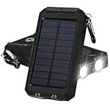 Solar Charger, GRDE 10000mAh Dual USB Ports IP67 Water-Resistant Portable Solar Power Bank Phone Charger with 2 Flashlights Carabiner & Compass for iPhone iPad iPod Cell Phones Tablet Camera