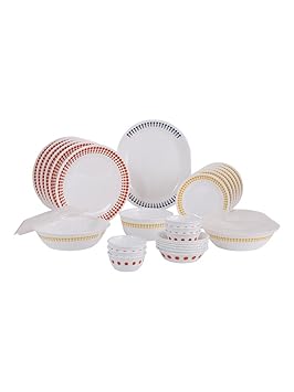 Corelle Livingware Plus Spot On Glass Dinner Set, 30-Pieces, Multicolour