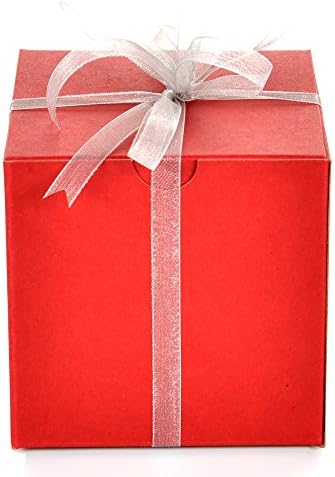 Mypresentforyou Red Gift Boxes with Silver Organza Ribbon - Set of 10 - 4x4x4 Inch