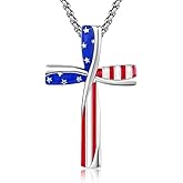 Hebelee Enamel USA Flag Pendant Necklace for Women Star Blue Red Box Chain Necklaces for 4th of July American Patriotic Independence Presidential Election Day Decor Jewelry