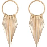 coadipress Gold Tassel Earrings for Women Geometric Round Metal Chain Dangle Earrings Statement Tassels Hoop Earrings Retro Tassel Dangle Earrings Wedding Party Jewelry Gift