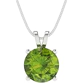 Clara Pucci 14K White Gold Plated Solitaire 18" Box-Chain Necklace - Sterling Silver 3ct Round Cut Peridot Pendant