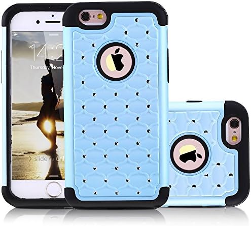 iPhone 6S Case, Shockproof Heavy Duty Mobile Phone Case iPhone 6 Cover Hybrid Dual Layer Hard PC with Soft Rubber Apple iPhone 6S Cover 4.7 Inch Rhinestone Bling Protective Cell Phone Case (Sky Blue)