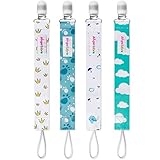 Pacifier Clip, 4 Pack, Unisex Stylish Design Pacifier Teething Toy Holder, Fits All Pacifier Styles for Girls and Boys - Unique Baby Shower Gift (Gift set)