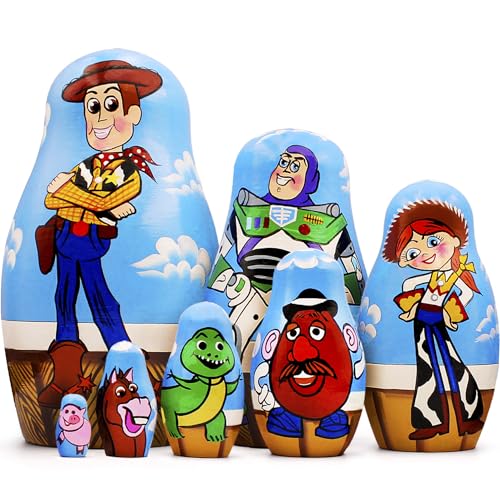AEVVV Toy Story Wooden Nesting Dolls Sets 7 Pcs - Russian Matryoshka Cartoon Themed