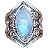 925 Sterling Silver Vintage Moonstone Rings - Antique Boho Ladies Jewelry - Elegant Gemstone Wedding Rings - Thai Silver Jewelry - Sizes 6-10