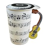Mug Cup With Guitar Handle And Art Musical Notes Holds 13.5 Oz, Tea Coffee Milk Ceramic Mug Gift For Music Lover
