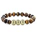Gem Stone King Tiger's Eye Beaded Stretch Bracelet for Women 7 Inch Round 10MM with 3 Gold Design