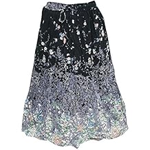 Mogul Interior Womens Peasant Long Skirt Vintage Patches Printed Patchwork S/M