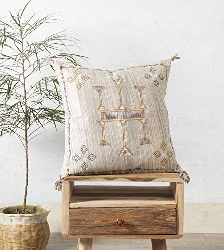 Photo 1 of Moroccan Pillow Cover (20 X 20 inches) | Hand-Woven Sabar Silk Pillow Linen Cover | Rustic Home Décor Bohemian Cushion Linen | Square Cotton Pillow Case | Farmhouse Decorative Throw Pillow Dress