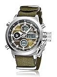 GOHUOS Men's Sport Military LED Digital Analog Big Dial Watches Dual Time Alarm Multifunction Chronograph Military Wrist Watch-Army Green
