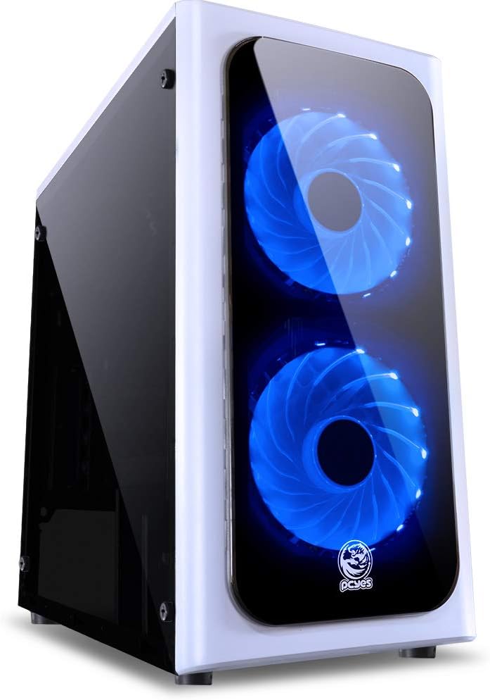 Pcyes Venus Astros Desktop Mid Tower Computer Case with Acrylic Window Side 2 Fans (White/Blue)