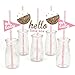 Big Dot of Happiness Hello Little One - Pink and Gold Paper Straw Decor - Girl Baby Shower Striped Decorative Straws - Set of 24
