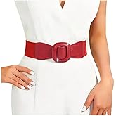 Flimire Women Elastic Wide Belt Ladies Thick Leather Belt for Dress Pants Fashion Chunky Belt with Patent Square Buckle