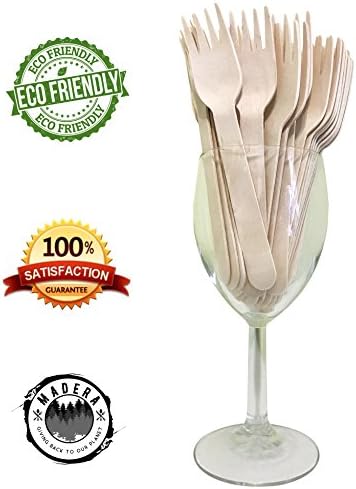 Madera Eco-Friendly Disposable Cutlery Set (150 Forks) | Natural, Birchwood, Biodegredable &amp; Compostable Tableware For Parties, BBQ, Weddings, Camping, Picnics | Kitchen Utensil Set