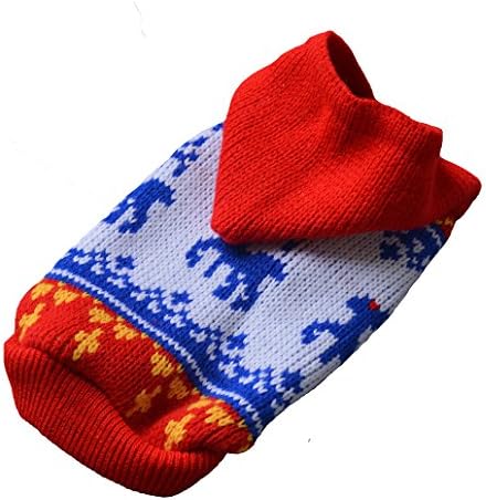 Small Dog Hooded Knitwear Red Blue Sweater for Pet Chihuahua Yorkies Boston Terrier Size M