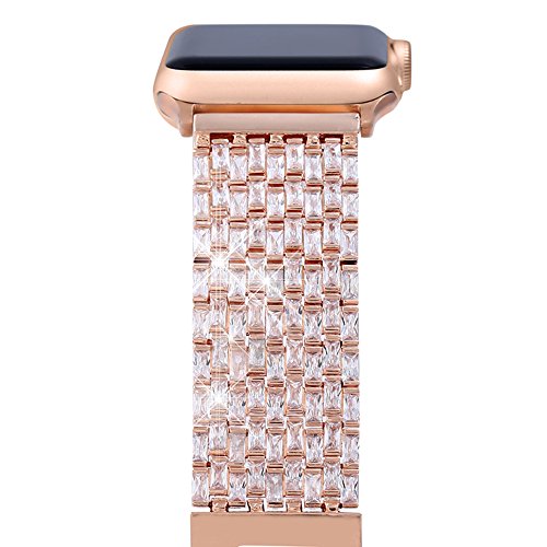 Apple Watch Band, FresherAcc Luxury Zircon Stones Replacement Strap for iWatch All Series Crystal Rhinestone Diamond Watch Bracelet Wristband Stainless Steel Band (38MM Rose Gold)