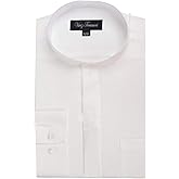 Viviz Forancci Men's Regular Fit Long Sleeve Banded Collar Solid Dress Shirt AC201-White-18-18 1/2-34-35
