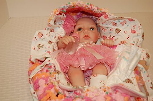 Great Easter Gift Handmade Crochet Cradle Purse and a Reborn Baby Girl Doll Wearing a Pink Tutu.