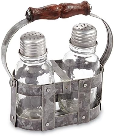 Tin Strapping Salt & Pepper Caddy Set.