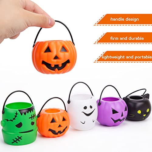 3 otters Mini Halloween Pumpkin Buckets, 10PCS Colorful Candy Buckets Halloween Trick or Treat Pumpkin Bucket, Halloween Goodie Bags