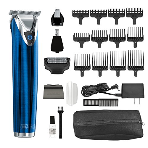 WAHL Stainless Steel Lithium Ion 2.0+ Blue Beard Trimmer for Men - Electric Shaver, Nose Ear Trimmer, Rechargeable All in One Men's Grooming Kit - Model 9864B