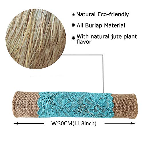 ARKSU Turquoise Burlap Table Runner,12 by 72 inch No-fray Jute Hessian Vintage Rustic Natural Wedding Christmas Country Outdoor Decor - Thumbnail 4
