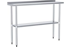 HOCCOT Stainless Steel Table for Prep & Work 14" X 48" inches with Adjustable Shelf and Backsplash, Commercial Workstations, Utility Table in Kitchen Garage Laundry Room Outdoor BBQ