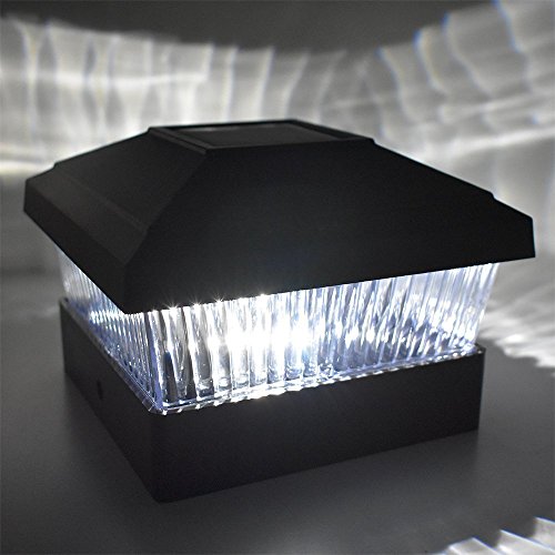 Solar Powered Outdoor Garden 5 x 5 LED Post Deck Cap Square Fence Light Landscape Lamp Lawn PVC Vinyl Wood (Black - 12 Pack) - Thumbnail 2