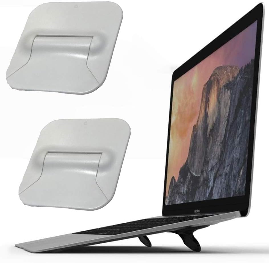 Computer Keyboard Riser Stand, Mini Invisible Ergonomic Tilted Laptop Stand Holder Mount, Foldable Elevated Travel Tablet Notebook Pad Phone Cooler for MacBook Air Pro Lenovo HP &More (White, 2PCS)