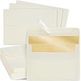 Best Paper Greetings Invitation Envelopes - 4.25 x 6.25 In, A6, Ivory, 50 Pack - Gold Lined, Peel & Seal Closure, Mail Envelopes for Weddings & Birthdays