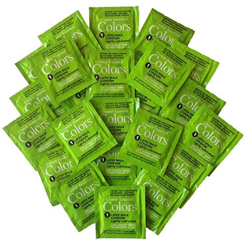 Crown Assorted Colors with Silver Lunamax Pocket Case, Colored Ultra Thin Latex Condoms-24 Count