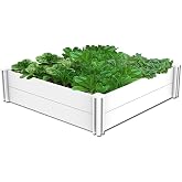 Kdgarden 4'x4' White Vinyl Raised Garden Bed Kit, Outdoor Above Ground Garden Box for Growing Vegetables, Flowers, Herbs, DIY Gardening, Whelping Pen and More