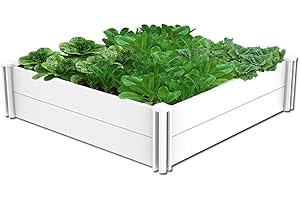 Kdgarden 4'x4' White Vinyl Raised Garden Bed Kit, Outdoor Above Ground Garden Box for Growing Vegetables, Flowers, Herbs, DIY Gardening, Whelping Pen and More