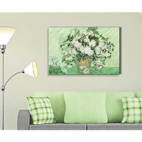 Still Life: Vase with Pink Roses by Vincent Van Gogh - Canvas Print Wall Art Famous Painting Reproduction - 12" x 18"