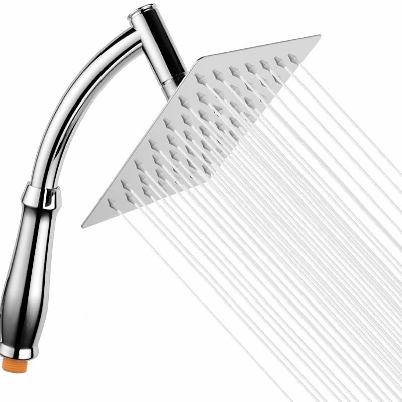 SIEYESCITY Large Square Rainfall Shower Head and Handheld Shower Arm - High Pressure Rain Shower Heads with Extension Arm - Universal G1/2 Waterfall Showerhead 6 inch Silver