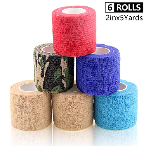 AUPCON Self Adhesive Bandage Wrap Vet Wrap Cohesive Bandages Bulk Dogs Self Adherent Wrap Non-Woven for Pet Animals & Ankle Sprains & Swelling Supply FDA Approved 6 Rolls 2 Inch