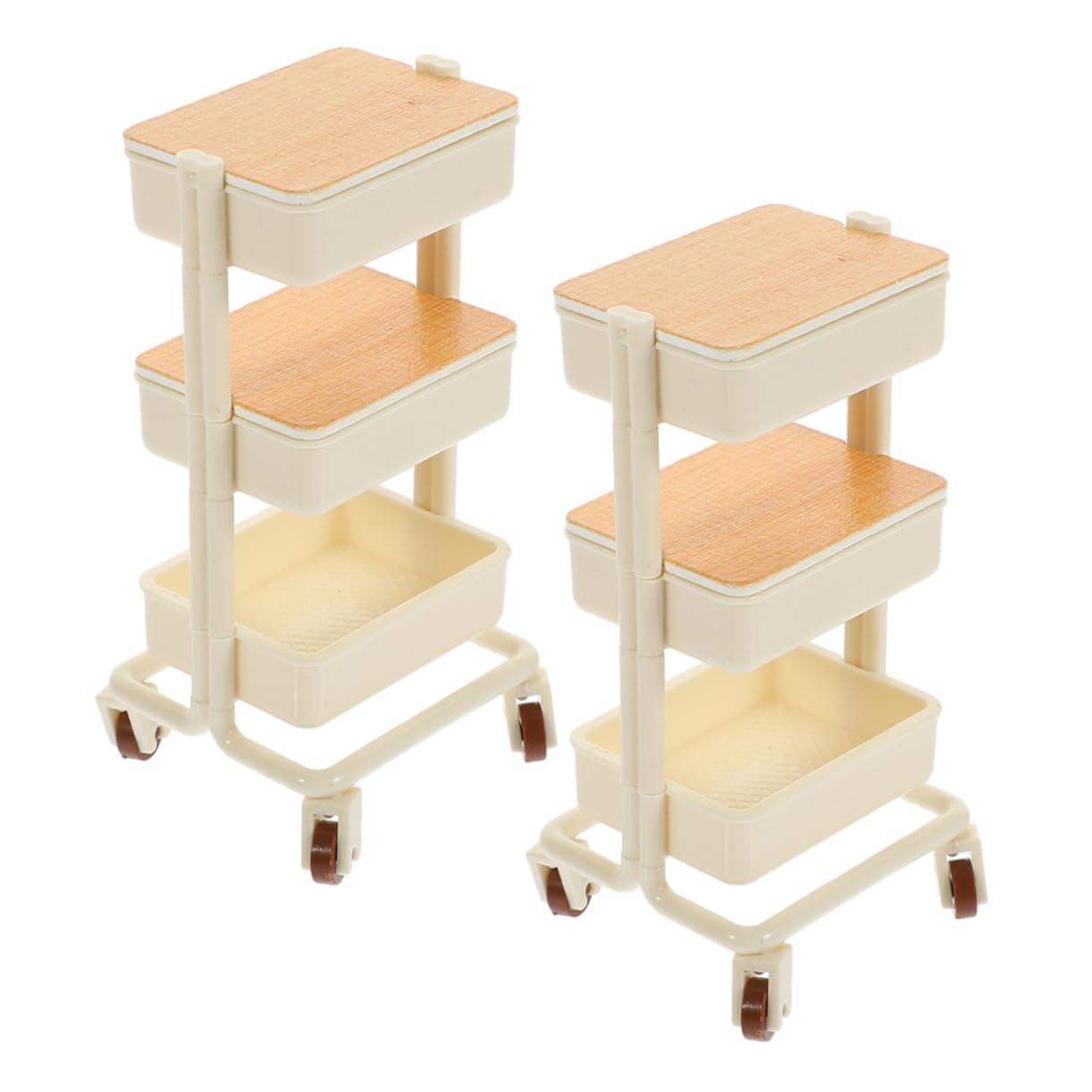 HOMOCONO 2pcs Dollhouse Rolling Cart Miniature Mobile Storage Shelf with Wheels for Scale Doll House Furniture Accessory and Garden Decoration