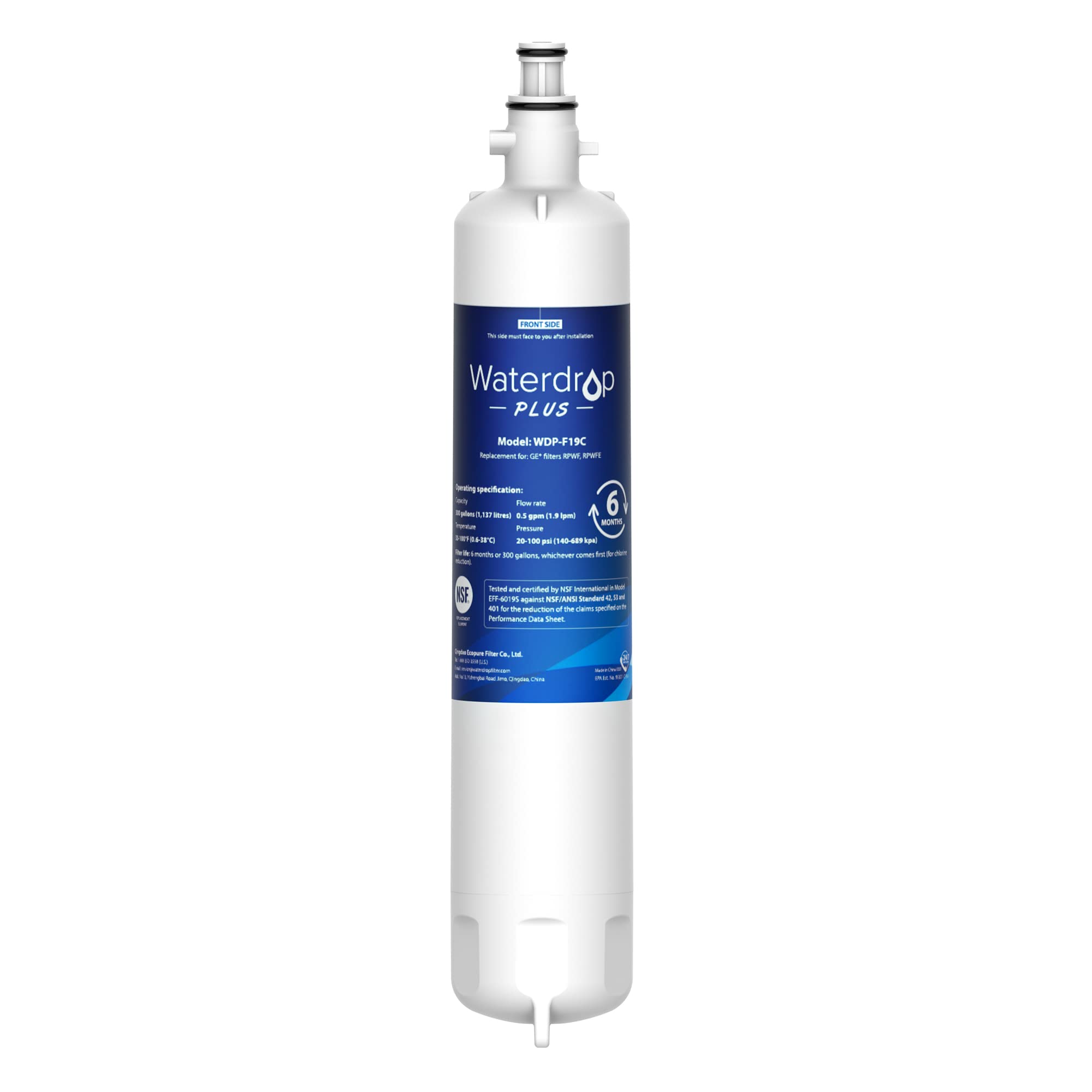 Waterdrop Plus WDP-F19C Replacement for GE® RPWFE®, RPWF (with CHIP) NSF 401 Refrigerator Water Filter, Compatible with GFE28GBLTS, GFE28GSKSS, PFE28KMKES, GFD28GYNFS, GFD28GBLTS, PWE23KYNFS