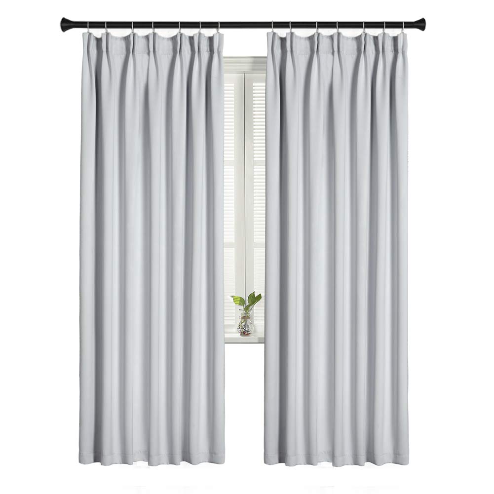 SUO AI TEXTILE 2 Panels Blackout Curtains Soft Solid Thermal Insulated Pencil Pleat Window Treatments Privacy Protect Bedroom Curtains 66" x 90" Drop Grey White