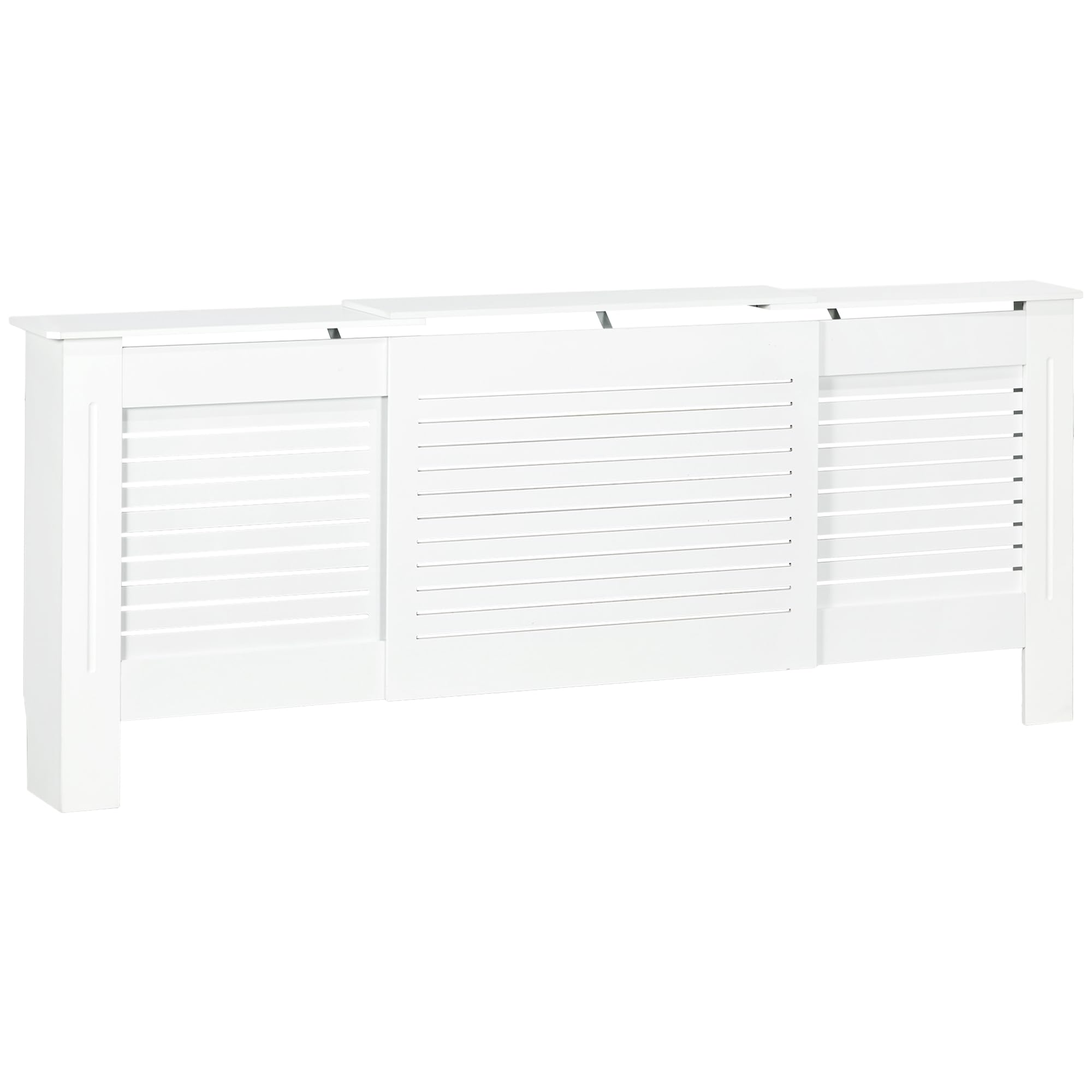 HOMCOM Radiator Cover, Modern MDF White Painted Cabinet with Horizontal Slats for Living Room, Bedroom, 139-208.5L x 20.5W x 82.5H cm