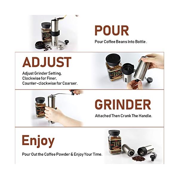 Manuelle Kaffeemühle von Magbea, Hand-Kaffeebohnenmühle aus Keramik, mit verstellbarer Einstellung, tragbare Handkurbel… – Bild 5