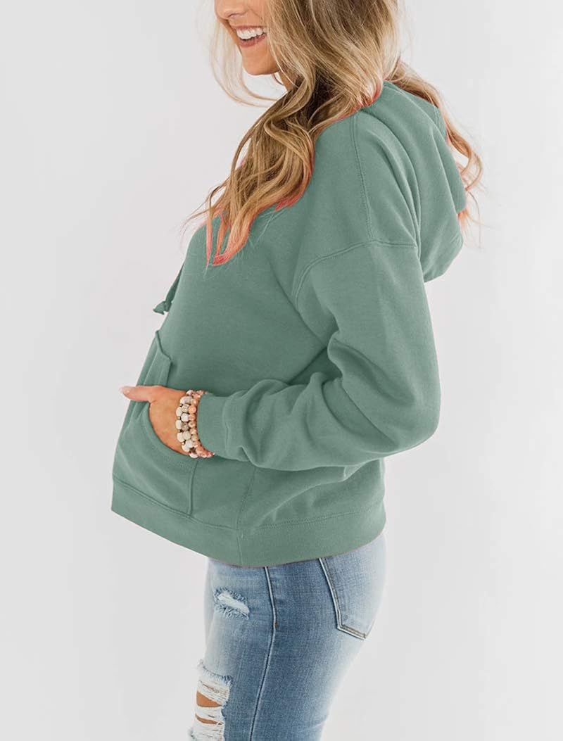Bingerlily Women's Casual Hoodies Long Sleeve Solid Lightweight Pullover Tops Loose Sweatshirt with Pocket at  Women’s Clothing store