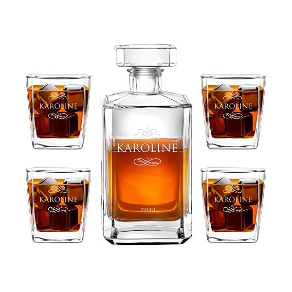 Maverton Whiskey Karaffe + 2/4 / 6er Whiskygläser Set mit Gravur - 700ml Whisky Dekanter - Geschenk zum Geburtstag für Damen - Name