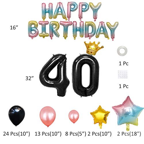 DreamJ-40th-Birthday-Party-Balloons-54Pcs-Birthday-Decorations-Rose-Gold-Black-Balloons-with-Gradient-Rainbow-Balloons-40th-with-Happy-Birthday-Banner-Birthday-Party-Decorations-Set