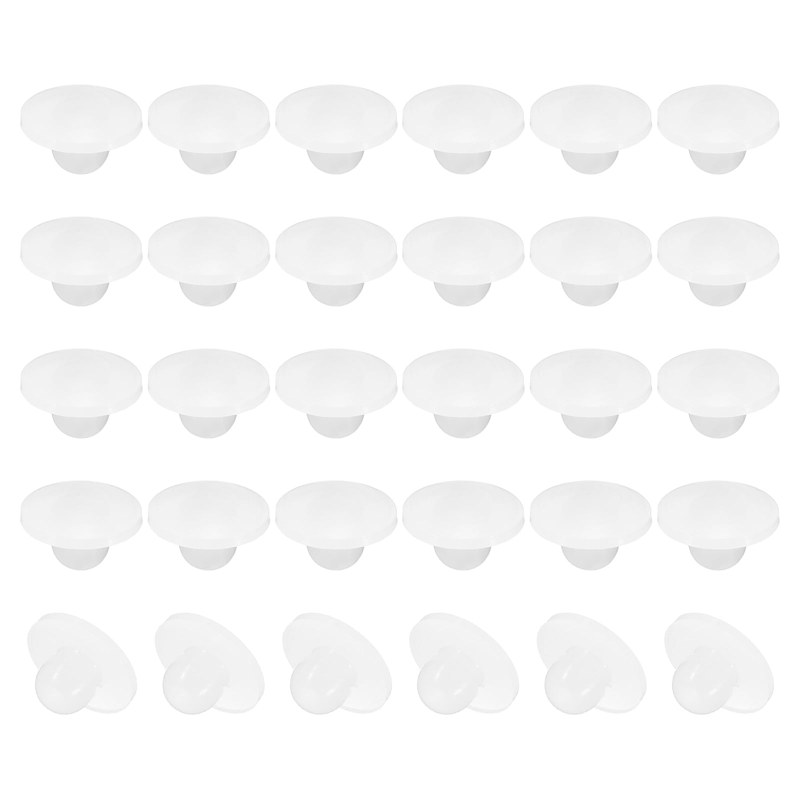 PATIKIL 5mm Diameter Silicone Round Snap, 40 Pcs in Type Locking Furniture Hole Plug Button Wide Edge Arc Protective Cover Fit for 5-5.5mm Hole for Seal Bulkhead Cylinder, Translucent