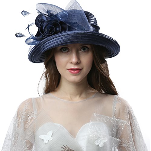 Janey&Rubbins Women Kentucky Derby Church Wedding Fascinators Cloche Bucket Bowler Hat (Navy Blue)