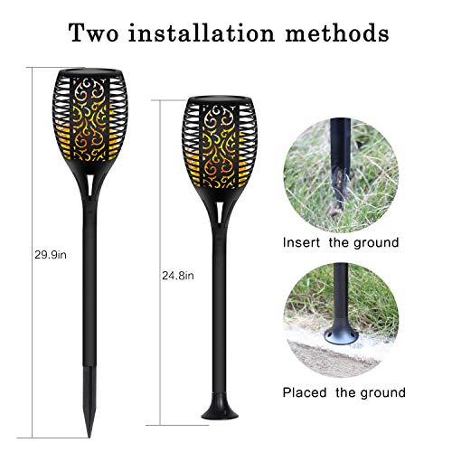 DIKAIDA 4 Pack Solar Torch Lights, Waterproof Flickering Flame Solar Torches Dancing Flames Landscape Decoration Lighting Dusk to Dawn Outdoor Security Path Light for Garden Patio Deck Yard Driveway