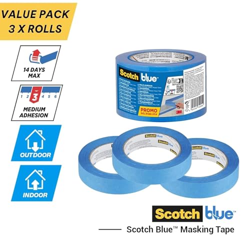 ScotchBlue Multi-Surface Premium Masking Tape, Pack of 3, 24 mm x 41 m, Scotch Adhesive Blue Painters Tape, For Painting and Decorating, Indoor & Outdoor, Sticks Well, 100% PEFC